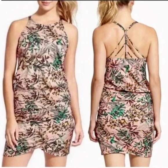 ATHLETA Estuary Aqualuxe Tropical
Leaf Swim Dress Ruched Peach
Floral Size L NWT - Picture 1 of 5